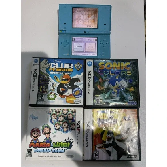 Nintendo DS Lite Console Blue‎ & Lot Of 4 Games Tested NO CHARGER
