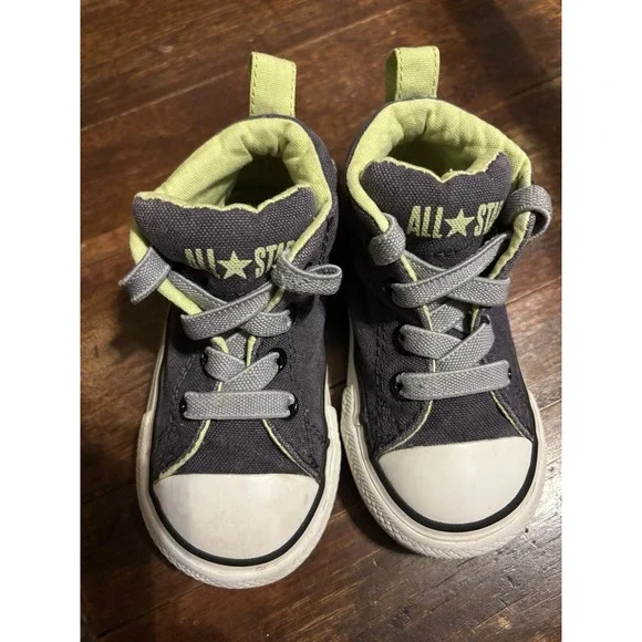 Converse Allstar Hi-top Child's Tennis Shoes Size 6 Gray With Lime Green Accents