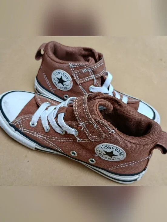 Converse All Star Kids Brown High-Top Sneakers Sz 1 Hook Loop