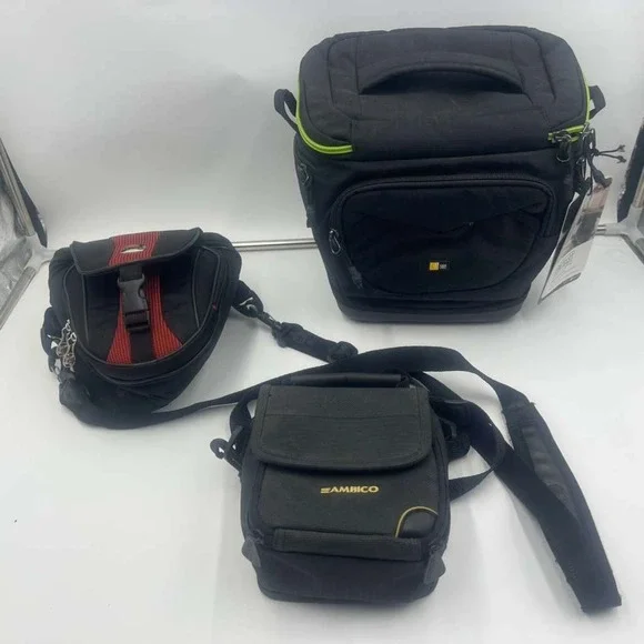 Lot of 3 Black Case‎ Logic Kontrast DSLR Bag Ambico Wenger Camera Shoulder Bag