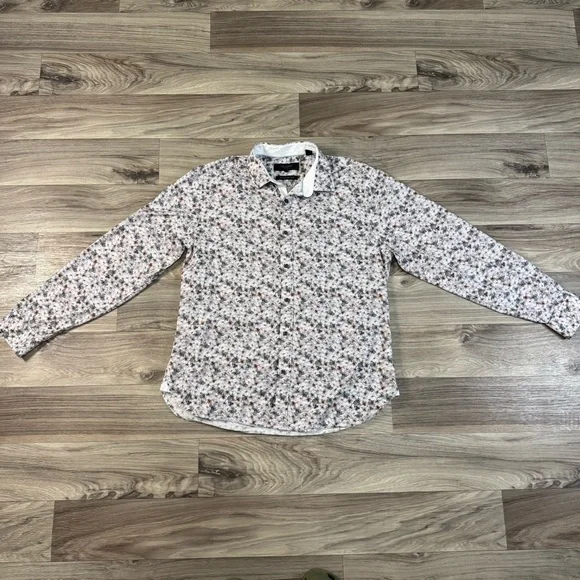 Ted Baker London Regular Fit Leaf Print Mens Button Down Shirt Size 16