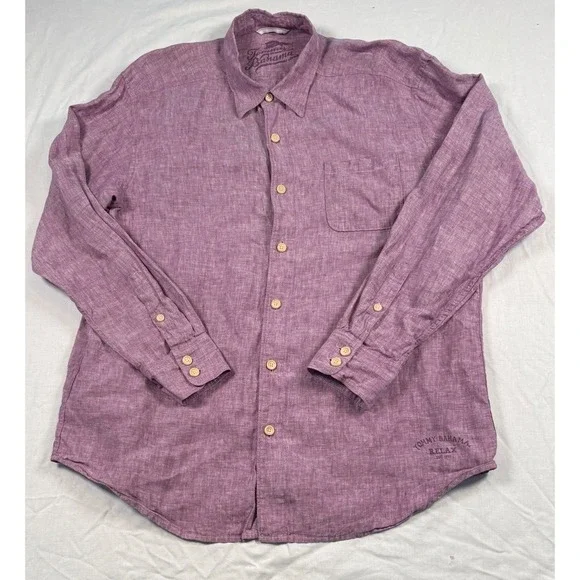 Tommy‎ Bahama Shirt Mens XL 100% Linen Button Up Purple Long Sleeve Relax