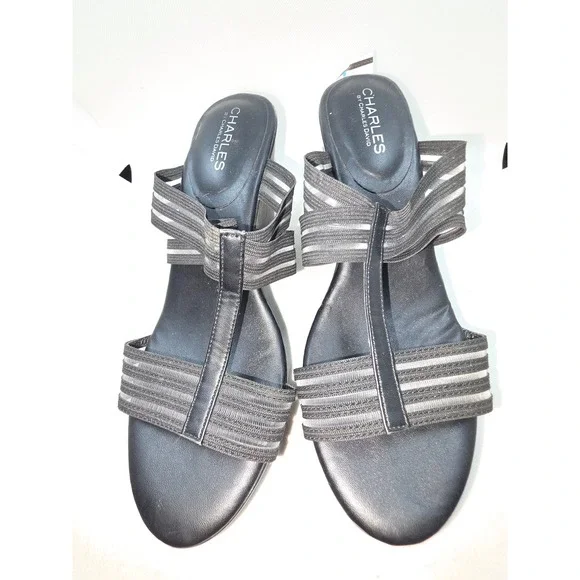 Charles by Charles David Women Black Elastic Multi Strap Wedge Sandals Size 9M