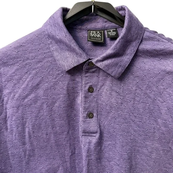 Jos A Bank Traveler Mens XL Purple‎ Geo Print Short Sleeve Polo Shirt