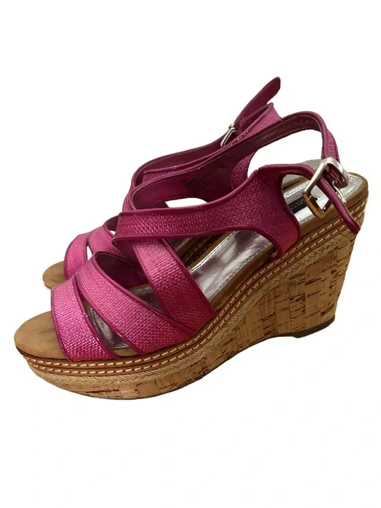 White House Black Market Fuchsia Strappy Cork Wedge Sandals. Size 8