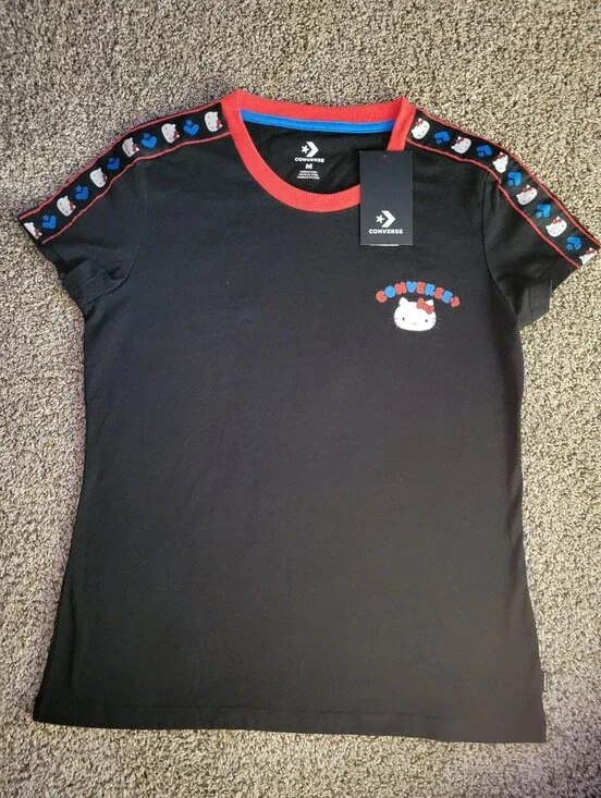 Converse Black Tee with Red Neckline and Blue Trim