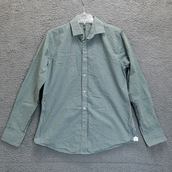 Express Shirt Mens Large Multicolored Checkered Long‎ Sleeve Fitted Button Up
