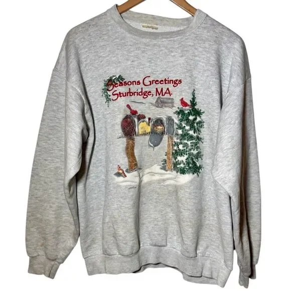 Vintage Greetings From Sturbridge Massachusetts Gray Crewneck Sweatshirt‎ Large