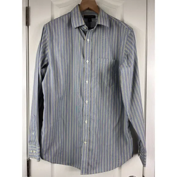 Banana Republic Non-Iron Classic Fit Button Up Shirt Blue Yellow Stripe Men's M
