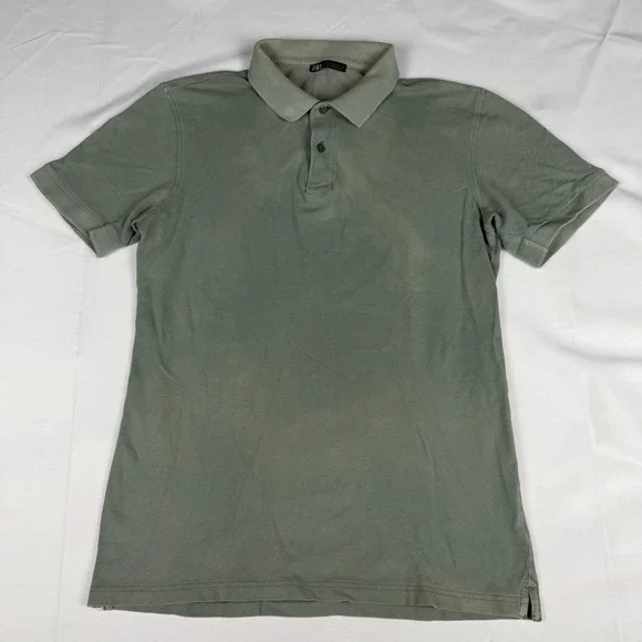 Zara Mens Pique Polo Shirt Short Sleeve Sage Green Faded Wash Size Medium