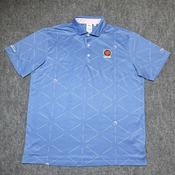 Puma x Arnold Palmer Geo Polo Shirt Mens Sz L Blue Golf Big Cedar National Final