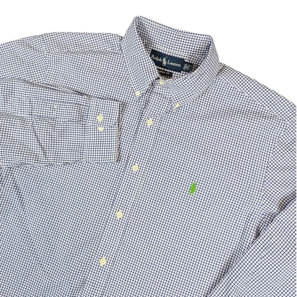 Ralph Lauren Mens Classic Fit Gingham Button Down Shirt Blue White Size 16 34/35