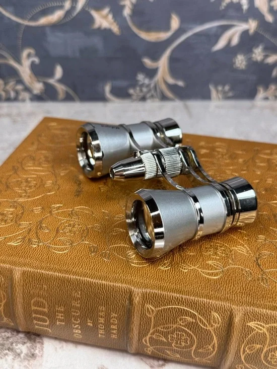 Milana Optics Opera Glasses Binoculars w Case Silver Tone Vintage