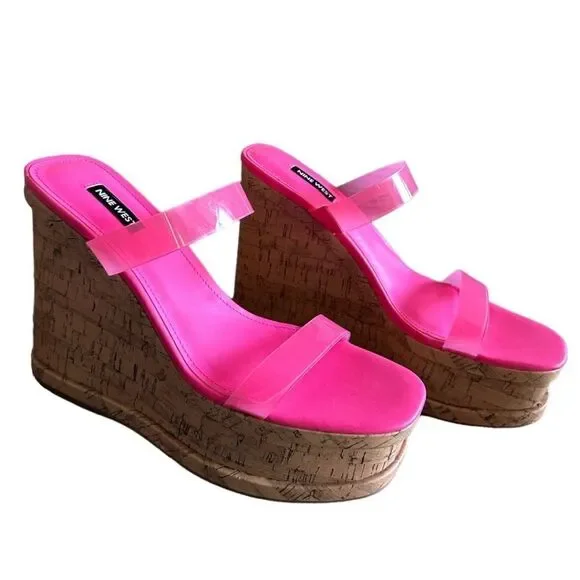 Nine West Rapps Platform Wedge Sandal Hot Pink Size 10 NEW