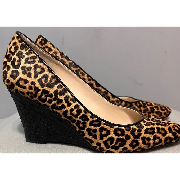 Cole Haan‎ Marita Grand 360 Leopard Calf Hair Wedge Pumps Black Woven Heel 9.5B
