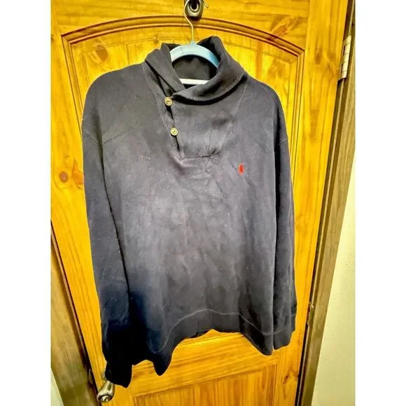 Polo Ralph Lauren Wool Shawl Collar Sweater Men's Navy‎ Pullover Size XL