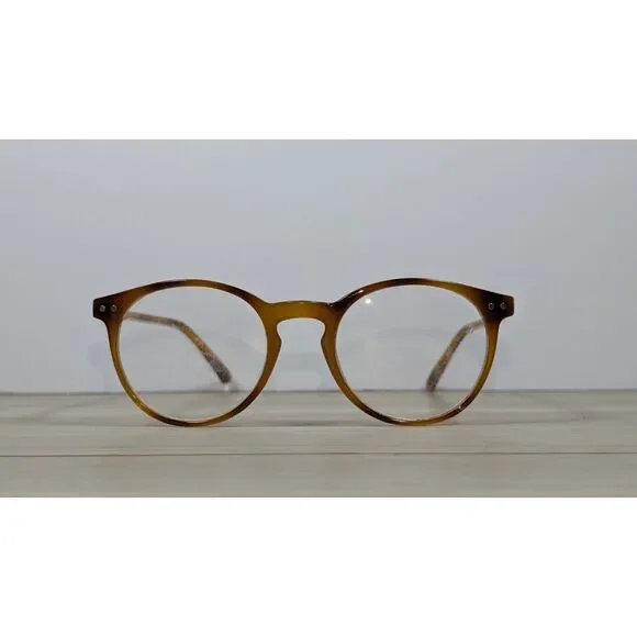 Vintage Round Eyeglasses Amber Brown Tortoise Acetate Frame Clear Lenses Unisex