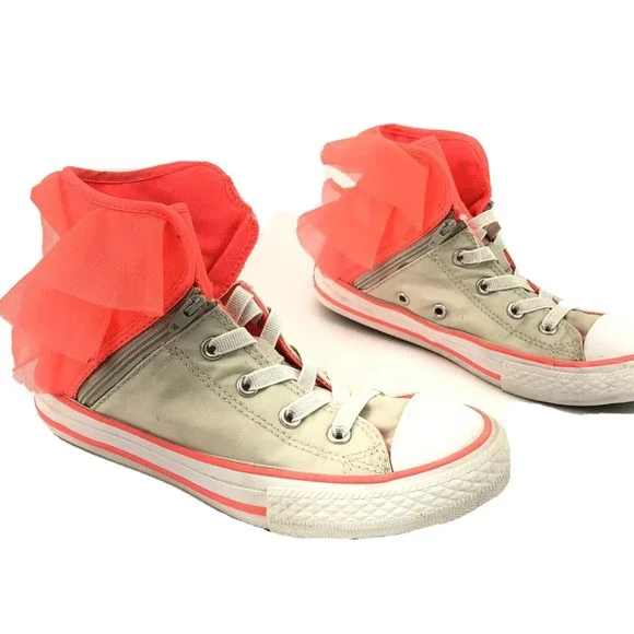 Converse Shoes Girls 2 Pink White Block Party Sneakers Youth High Hi Top All Sta