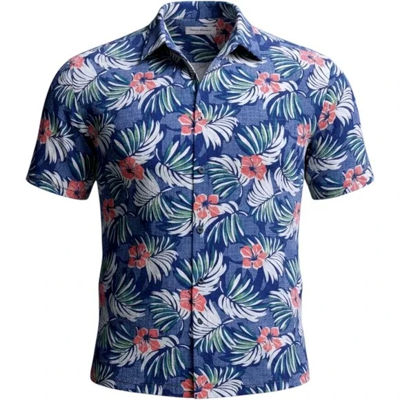 Tommy Bahama Mens XLT Blue Tropical Floral Palm Rayon Short Sleeve Camp Shirt