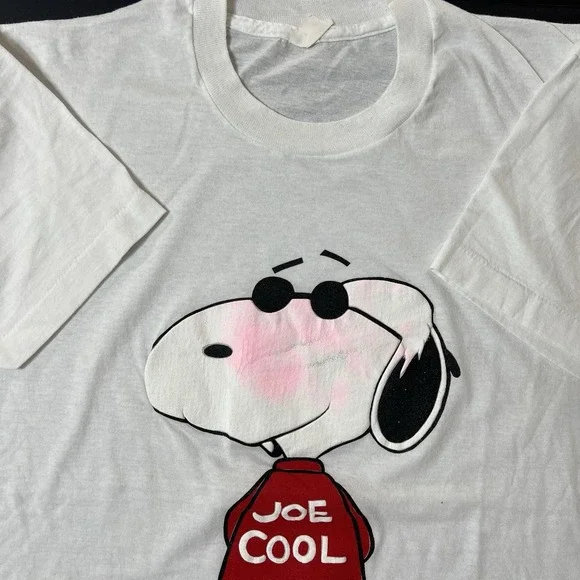 Vintage Joe Cool New York‎ Tshirt Single Stitch Size M White Puff Print Snoopy