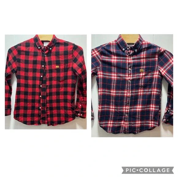 Lot Of 2 Simply Southern Men's Long Sleeve Plaid Flannel Shirt Size Medium‎