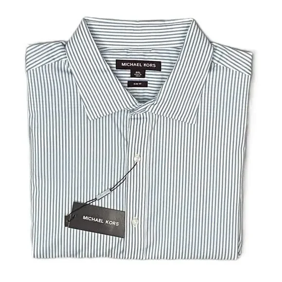 Michael Kors Dress Shirt Men's 2XL Slim Fit Long Sleeve Blue Pinstripe NEW