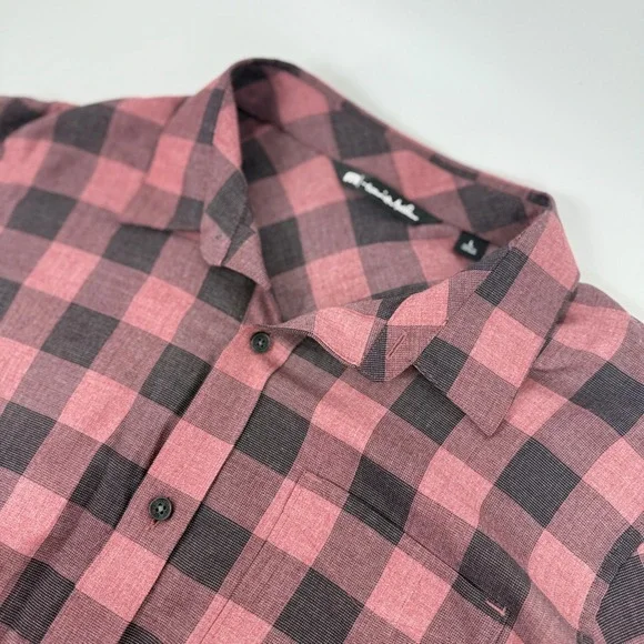 TravisMathew Mens Large Burgundy Black Buffalo Plaid Long‎ Sleeve Button Down
