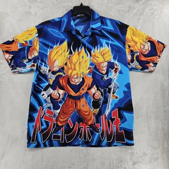 Dragon Ball Z Vintage‎ 2002 Medium Button up Goku Vegeta Jersey Shirt RARE!!