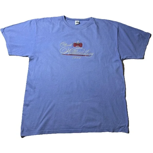 Vintage Colonial Williamsburg Embroidered T Shirt Made In USA Large Purple