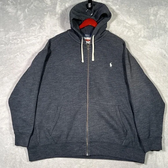 Polo Ralph Lauren Hoodie Mens 3XB 3XL Big Gray Full Zip Fleece Sweatshirt Pony