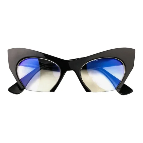 Cat Eye Eyeglasses Womens OS Black New Oversized Winged Blue Light KS1586