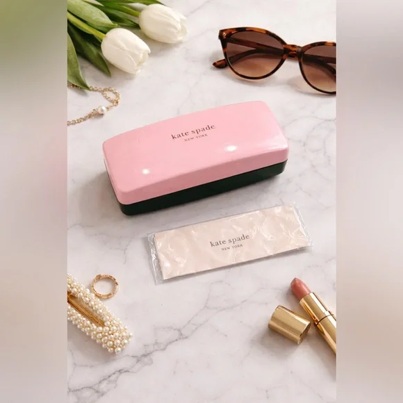 Kate Spade Pink & Green Hard Shell Eyeglass Case w Cloth