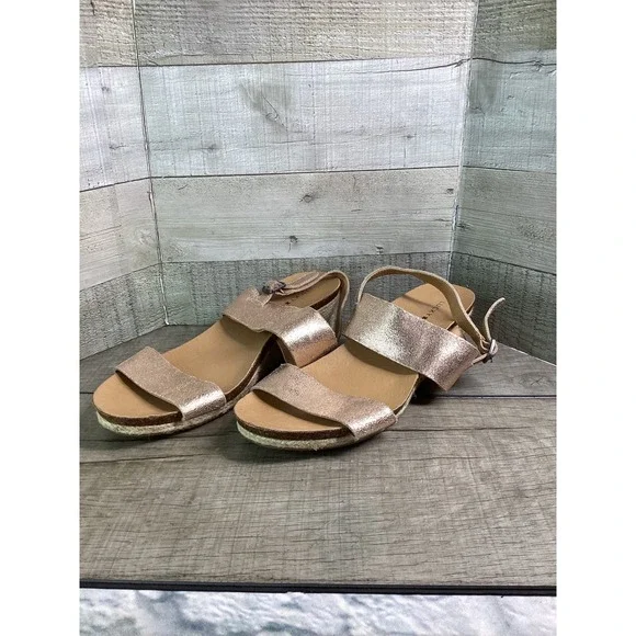 Lucky Brand Jette Rose Gold Metallic Leather Espadrille Wedge Sandals 8.5M