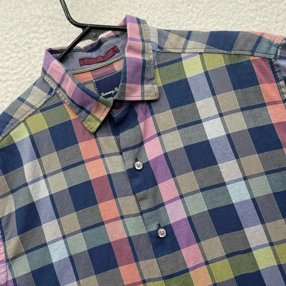 Tommy Bahama Shirt Mens Medium‎ M Multicolor Pastel Plaid Check Preppy Button Up