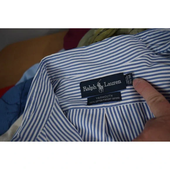 Ralph Lauren Yarmouth Shirt 16.5 34 Blue Striped Oxford Button Lot 2 Flesh Pony