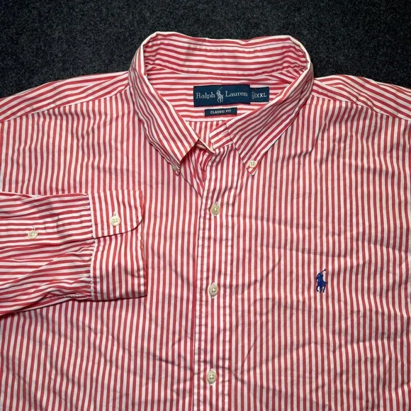Ralph Lauren Button Down Mens XXL Red White Classic Fit Striped Pony