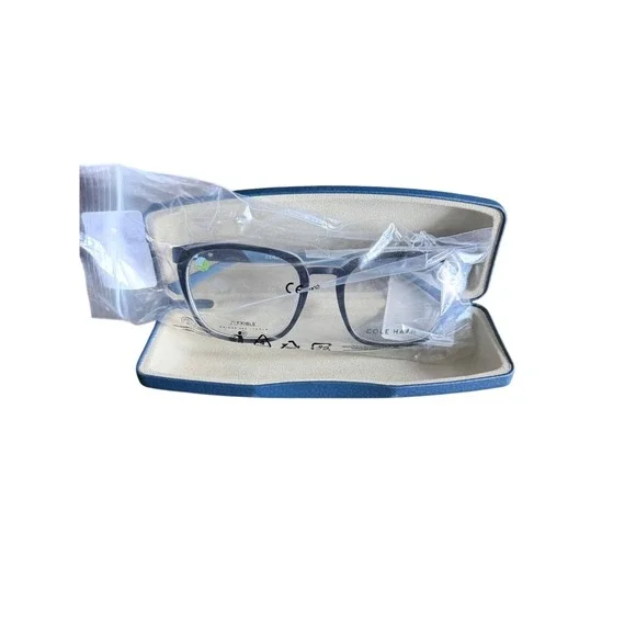 Cole Haan Zerogrand CH4523 Black Blue Square Eyeglasses Frames 52-19-140‎ Case