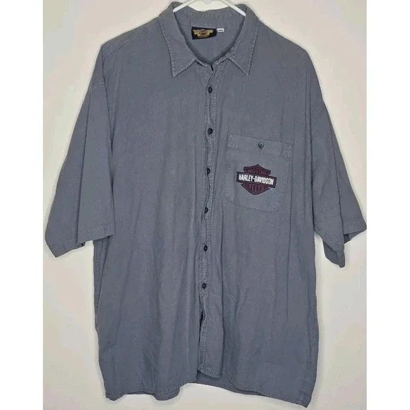 Harley Davidson Men's Work Shirt XXL Gray Button‎ Up Bar And Shield Made In USA
