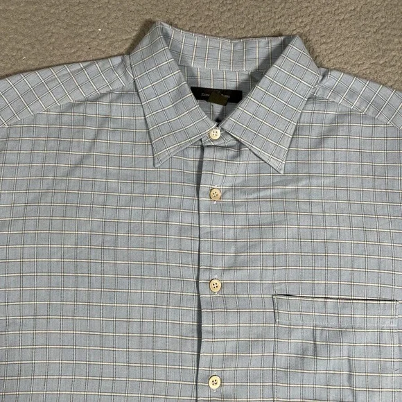 Ermenegildo Zegna Shirt Mens XL Blue Windowpane Lounge Button Up Pocket‎ Italy