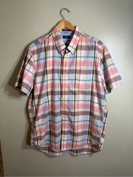 Lincs DC&Co Pastel Plaid Short Sleeve Button Up Shirt XL