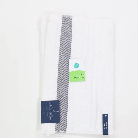Brooks Brothers Hand Towel‎ Herringbone 16x28 White Turkish Cotton Bathroom