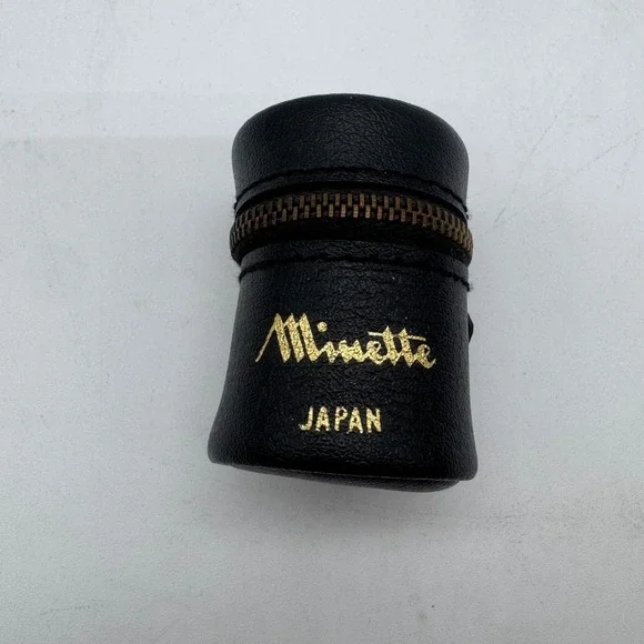 Vintage Minette Japan Black Faux Leather Camera Lens Case‎ Red Velvet Interior