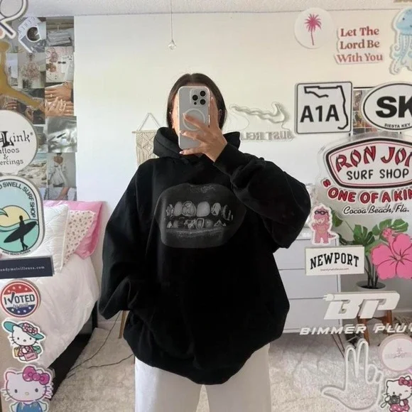 black mystic sparkly teeth graphic hoodie
