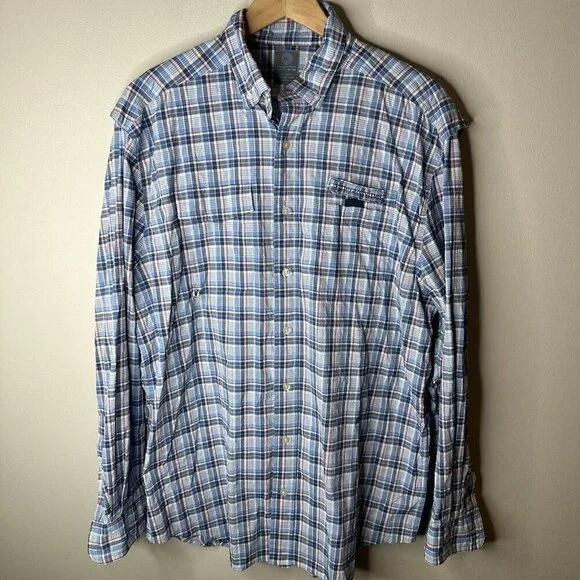 Vineyard Vines Harbor Shirt Mens L Blue Plaid Button Down Fishing Vented Outdoor