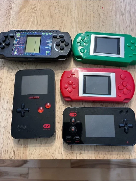 Handheld Retro Gaming Console Lot - Black, Green, Red (Various Brands)