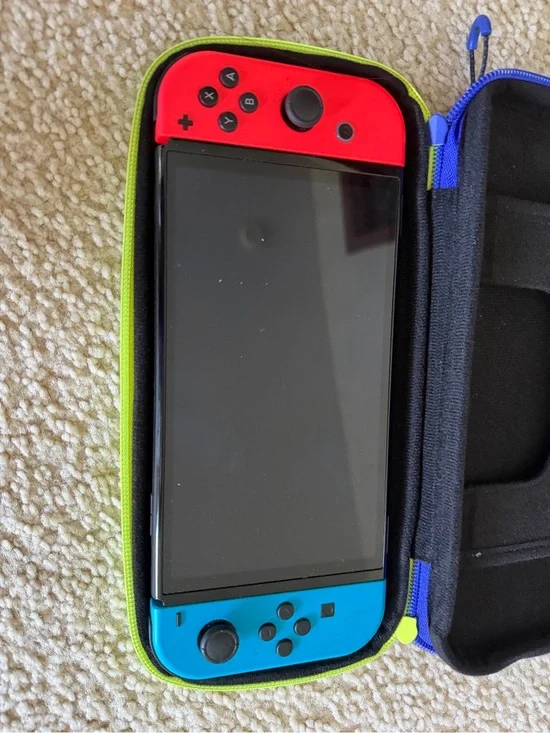 Red & Blue Handheld Nintendo Switch with Travel Case