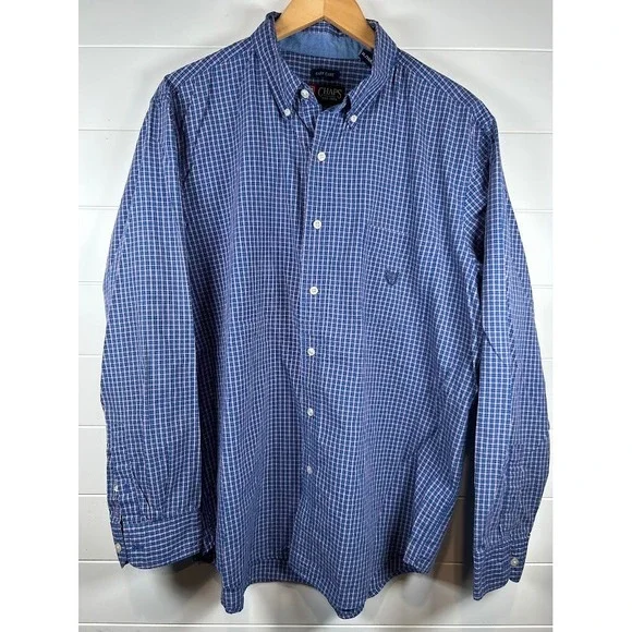 Chaps Mens Easy Care Plaid Button‎ Down Shirt Blue White Red Green Check XL Logo