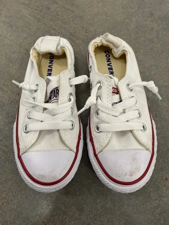 Converse Kids White Canvas Low-Top Sneakers with Red Trim