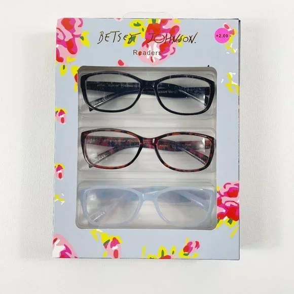 Betsey Johnson +2.00 Reading Glasses Blue Floral