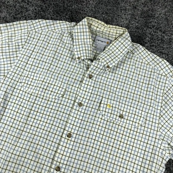 Carhartt Shirt Mens‎ Large White Plaid Short Sleeve Button Up Workwear S238 WHT